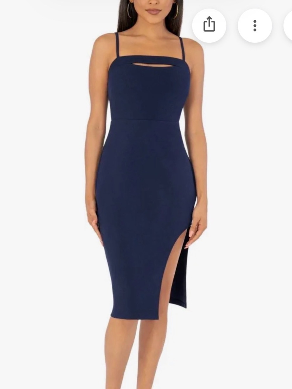 Navy Blue Spaghetti Strap Midi Dress W/ Slit